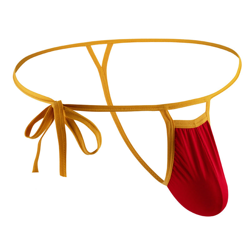 Image of Men’s underwear thong belt side opening knotted rope nylon ice silk soft comfortable breathable sexy GAY - red